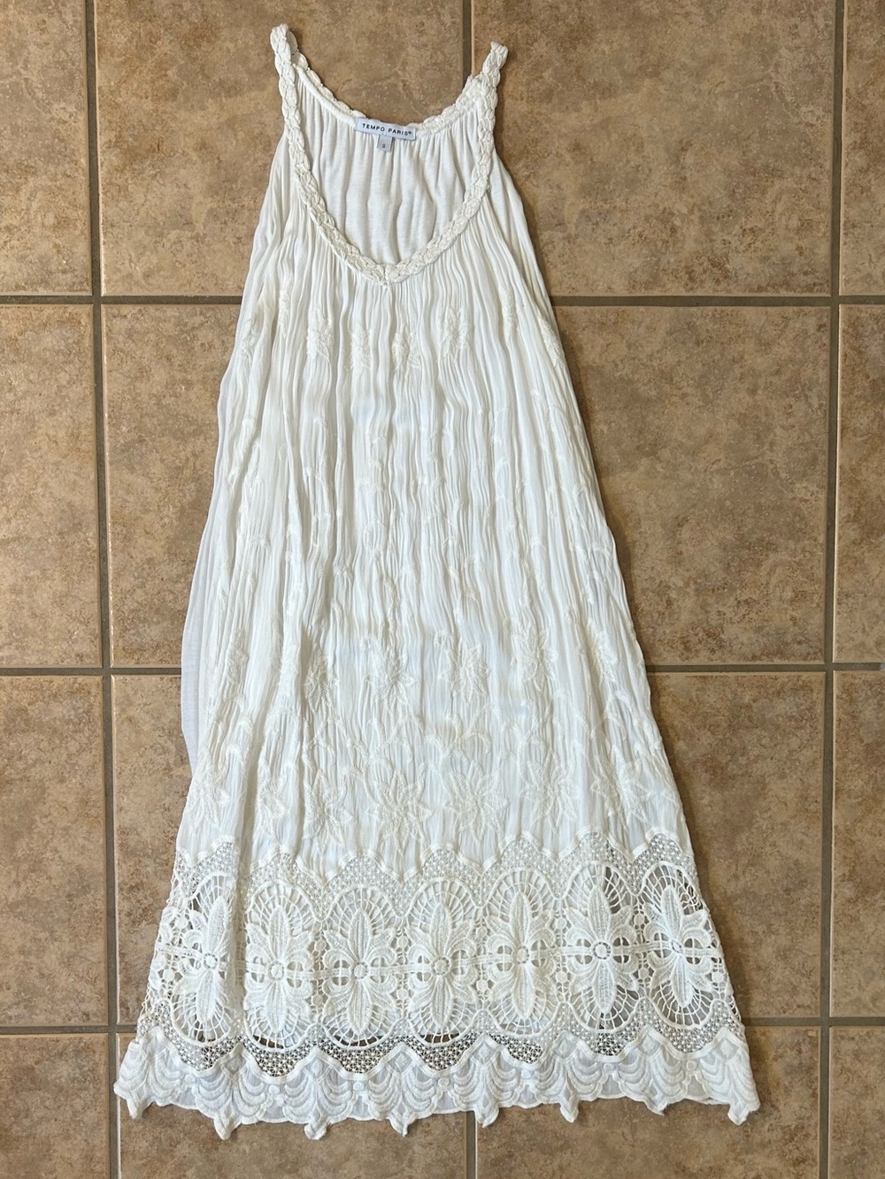 Tempo Paris Cream Dress with Crochet Trim